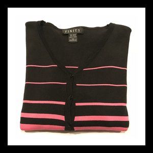 Knit V-neck Button Up Cardigan Sweater w/ Stripes